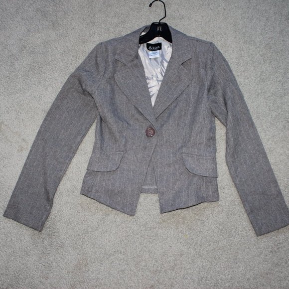 A-list by Wrapper Juniors Sz 3 Gray One Button Blazer Jacket Lined Office EUC - Picture 4 of 12